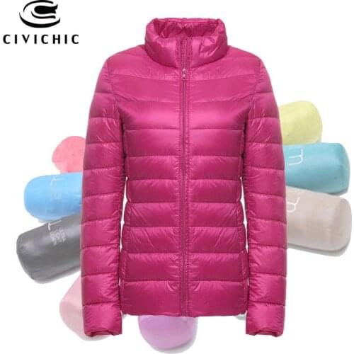CIVICHIC New Fashion 12 Colors Lady Ultra Light Down Jacket Frivolous Slim Short Eiderdown Outerwear Coat Plus Size S-xxxl DC501
