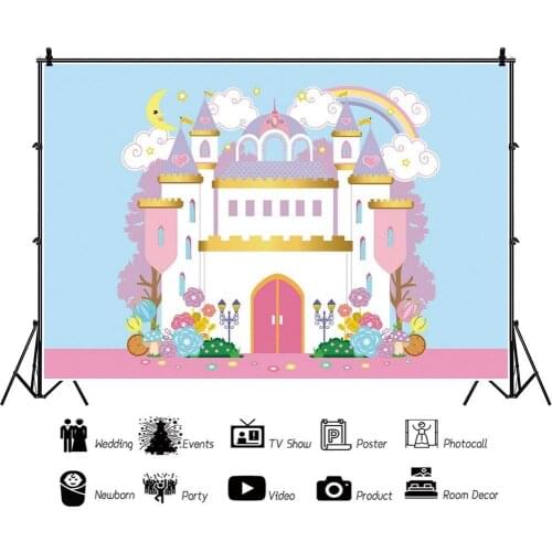 White Castle Rainbow Clouds Children Backdrops Photography Kids Happy Birthday Party Photos Background for Shooting Decor