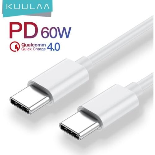 KUULAA USB Type C to USB Type C Cable 60W PD fast charging USB-C Cable Quick Charge 4.0 For Xiaomi Redmi Note 7 8 USB C cord