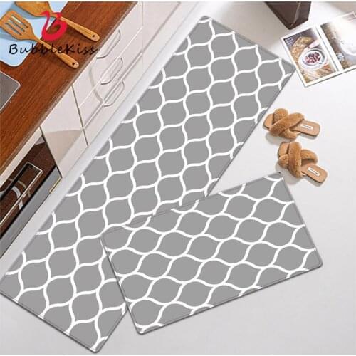 Bubble Kiss PVC Thickened Kitchen Rug Grey Geometric Pattern Welcome Mats for Front Door Oil-proof Floor Mat In The Living Room