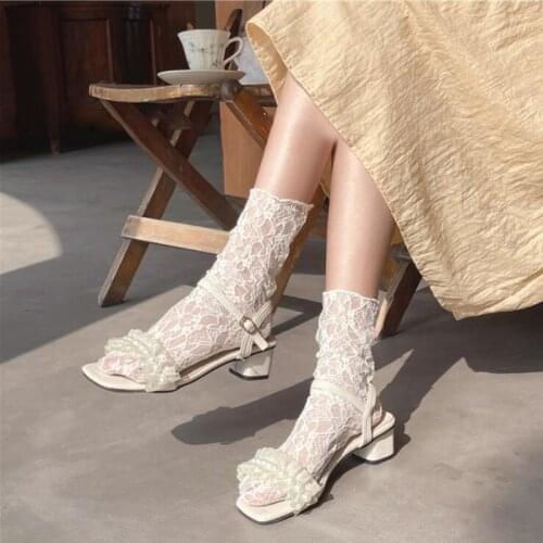 Summer Lace Socks Women Long Tulle Socks Female Transparent Mesh Socks Sweet Sock Dress Calcetines