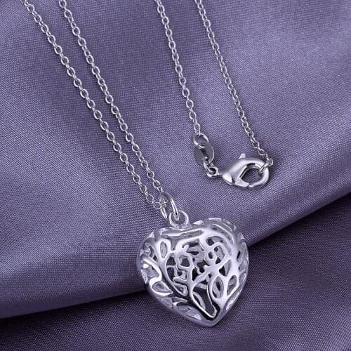 LJ&OMR silver Hollow Heart Pendant Womens Jewelry Silver Necklace Wholesale silver plated Jewelry Women Necklaces