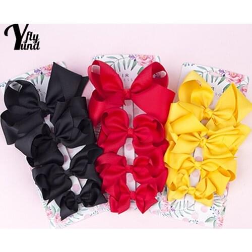 Yundfly 4pcs/lot Lovely Handmade Ribbon Bows Baby Hair Clips Solid Color Bowknot Infant Hairpins Children Headwear Photo Props