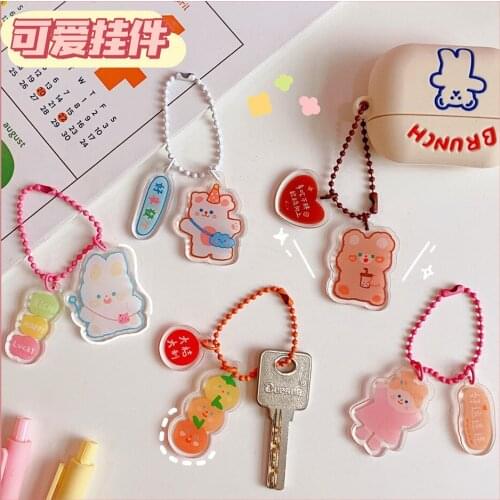 Cute Ins Trend Cartoon Transparent Acrylic Keychain For Girl Women Backpack Pendant Key Decorative Accessories