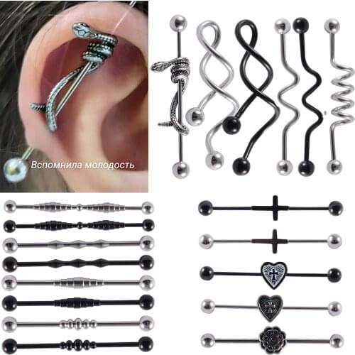 1Piece 1pc Punk Multi-Use Surgical Steel Snake Animal Industrial Cartilage Earrings Stud for Women Tragus Body Piercing Jewelry