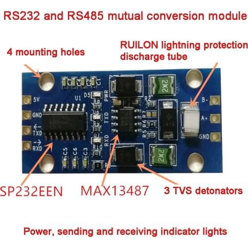 RS232 to RS485 Mutual Conversion Module 485 to 232 Lightning Protection Overcurrent And Overvoltage Protection 5V Power Supply