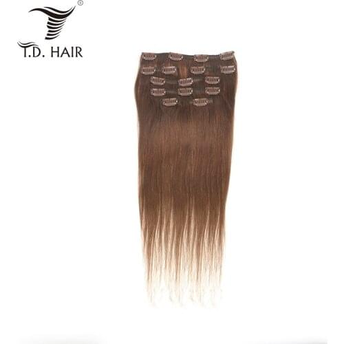 Grade 10A Natural Brown color Clips in Human Hair Extensions Peruvian Straight 16 Clips 70G Raw Hair