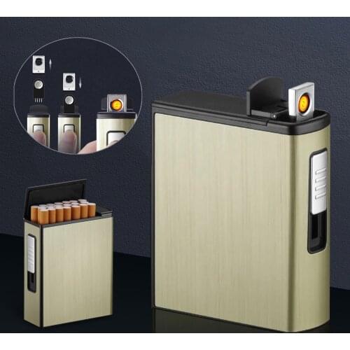 New Cigarette Case Box With USB Lighter Windproof Rechargeable 20pcs Capacity Cigarette Portable Replaceable Wire Gadget For Men