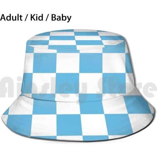 Man City Sky Blue Chequer Pattern Bucket Hat Adult kid baby Beach Sun Hats Euro Leagues Premiership Football Soccer