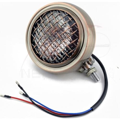 Motorcycle 4.5inch Headlight Mesh Grill Headlamp H4 Bulb High/Low Beam bronze Cafe Racer Bobber for Harley Bobber Custom Chopper