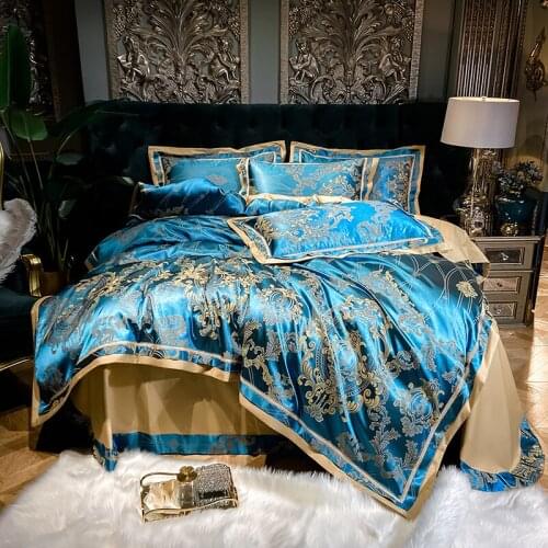 Luxury European Style Silky Soft Bedding Set Satin Jacquard Cotton Queen King Duvet Cover Bed Sheet Pillowcases Home textiles