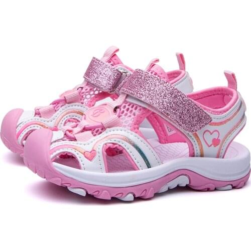2021 Summer Children Sandals Kids Fashion Beach Shoes Girls Princess Shoes Soft Leather Sport Sandals Pink Flat Casual