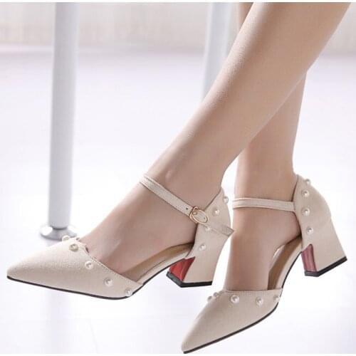 Big Size 11 12 13 14 15 16 17 high heels sandals women shoes woman summer ladies Pointed pearl cingulate Thick with sandals