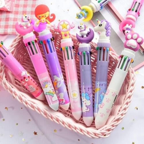 5pcs 10 Colors Cute Cartoon Ballpoint Pen Kawaii Writing Pen School Office Supplies Stationery Multicolored Pen Colorful Refills