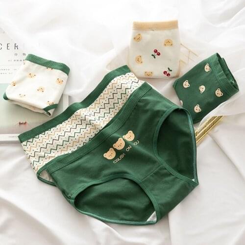 2021 Cute Cartoon Panties Female Cotton Lingerie Womens Cotton Underwear Japanese Cute Briefs Mid Waist Seamless Underpants