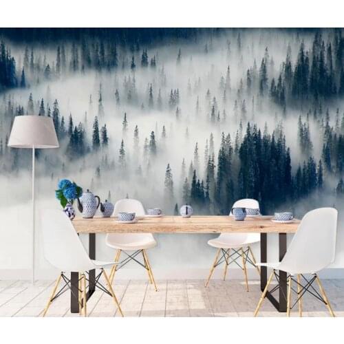 Misty Forest Wall Mural Large Photo Wallpaper for Living Room Hand Painting Foggy Forest Wallpapers Roll Wall Paper 3d Custom