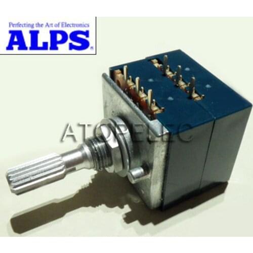 1pc Japan ALPS RK27 Volume LOG Stereo Potentiometer 2-gang Dual 50K/100K/250K Knurled Shaft