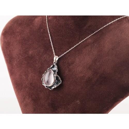 UM US JEWELRY Pink Quartz Stone 925 Sterling Silver Pendant