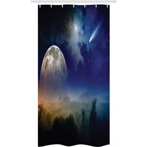 Outer Space Shower Curtain Set Vibrant Clouds Full Moon Rise Waterproof Fabric Narrow Bath Curtain Bathroom Decor with Hooks