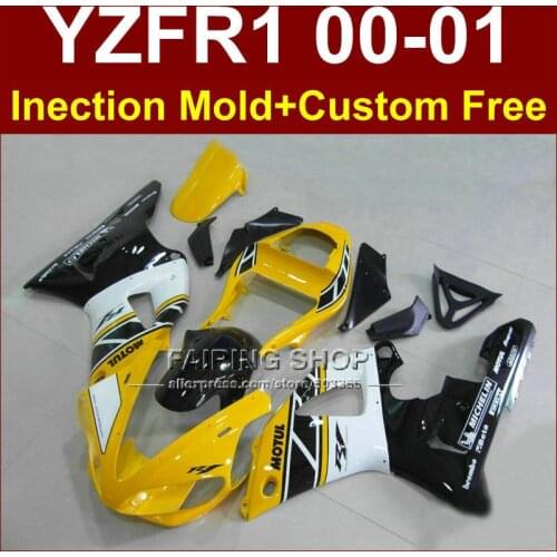 Yellow glossy black bodywork for YAMAHA fairings YZFR1 2000 2001 yzf 1000 YZF R1 00 01 ABS plastic body repair parts+7gifts