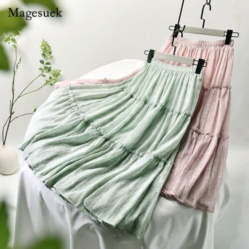 2021 Office Elastic High Waisted A Line Skirt Maxi White Skirts Summer Long Skirts For Women Chiffon Pleated Skirt Solid 9937
