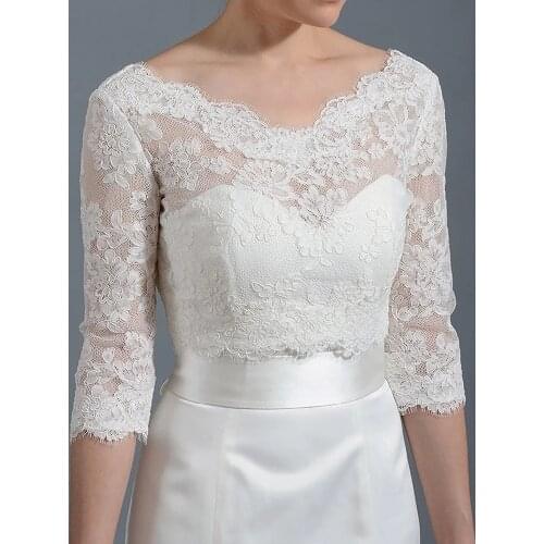 2020 New Bolero Long Sleeve Bridal Jacket Large Size With Lace Jacket 3/4 Sleeve Wedding Jacket Coat