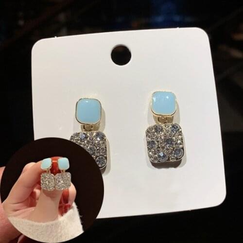 Statement Earrings 2020 Pink Mint Yellow Square Geometric Rhinestone Stud Earrings For Women Crystal Wedding Earring