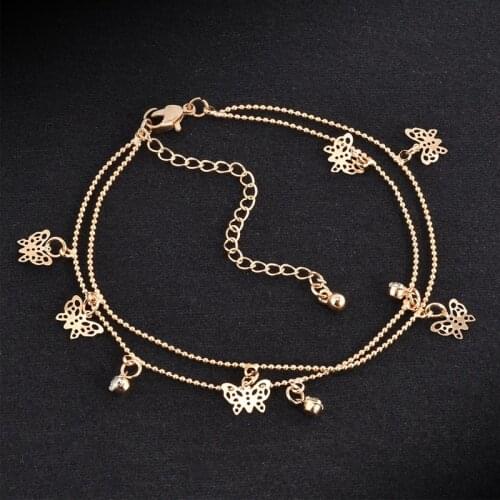 Punk 2020 Bohemia Womens Foot Chain Summer Personality Wild Popular Double Butterfly Lady Legs Anklet Jewelry Wholesale