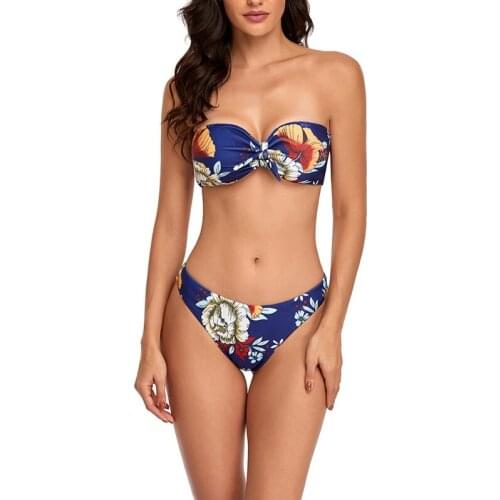 Womens Fashion Sexy Printed Split Halter Bikini 2 Piece Swimsuit