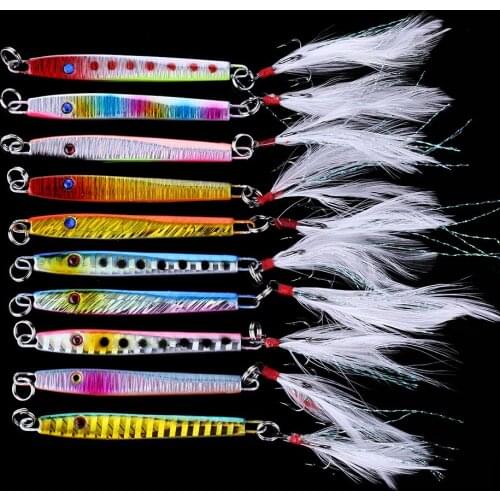 1pcs 5.7cm 10.9g Upgraded Metal Jigging Lures with Feather Tail Long Spoon Laser Surface Isca Artificial Lure Bait 10 Colors
