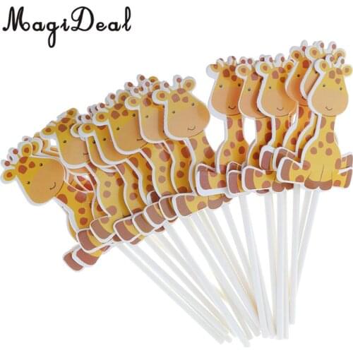 24/set Cute Animal Giraffe Cake Cupcake Topper Picks Kids Birthday Party Decor