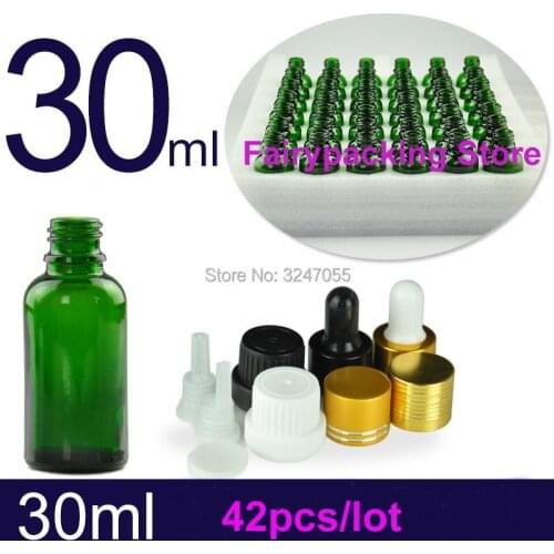 30ML 42pcs/lot Glass Green Dropper Fragrance Bottle, Empty Cosmetic Liquid Serum Vials, Essential Oil Reagent Pipette Bottle