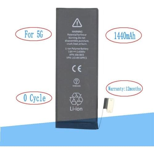 30pcs /lot 1440mAh 0 zero cycle Replacement Li-Polymer Battery For iPhone 5 5G Accumulator Batteries