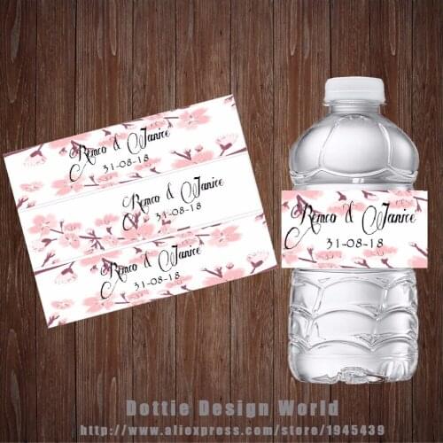 20 Pcs/lot Custom Pink Flower Water Bottle Labels Candy Bar Wrapper Wedding Baby Shower Birthday Hen Party Decoration Favor Gift