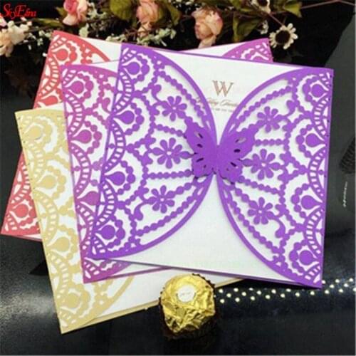 30pcs/lot Wedding Party Invitations Card Event Supplies Bride and Groom Marriage Hollow butterfly Laser Cut Card 6ZSH184-30