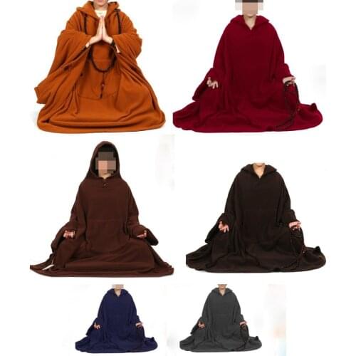 6color Unisex winter&spring zen meditation cape lay cloak polar fleece buddhist suits martial arts coat gray/brown/red/blue
