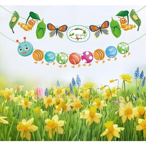 Baby Shower Caterpillar Party Banners Caterpillar Evolution Butterfly Theme Party Decorations Kids Happy Birthday Party Supplies