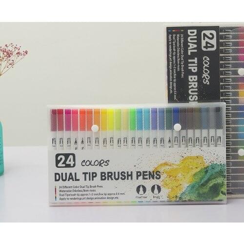 Duai tip Two - head washable watercolor brush pen 24 - color color-pointing pen