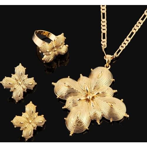 Ethiopian Jewelry Set 24k Gold Color African Trendy Bridal Habesha Ethiopia Women Wedding Jewelry Sets