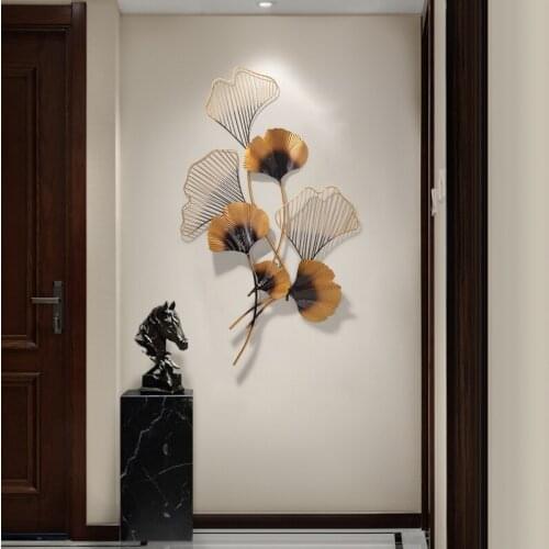 Chinese Wrought Iron Ginkgo Leaf Wall Hanging Office Hotel Lobby Wall Mural Decoration Home Livingroom Wall Sticker Accessories