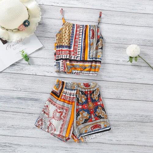 Girls Vintage Print Cami + Shorts Clothing Sets 2021 Summer Child Baby Kids Short Tops and Short Pants for Girls Outfits New