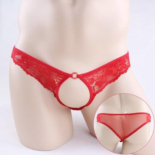 Lace Sexy Men Thongs Underwear Thin Penis Hole Suspenders Sexi Gay G Strings Transparent Erotic Panties Male Crotchless Lingerie