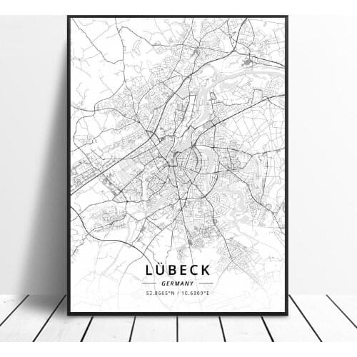 Lubeck Baltrum Marl Lunen Heidelberg Bonn Germany Canvas Art Map Poster wall painting home decor frame