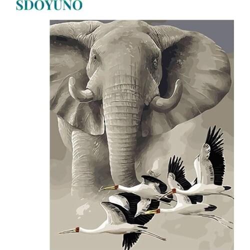 SDOYUNO Oil Paint By Numbers Elephant DIY 60x75cm Painting By Numbers On Canvas Frameless Animals Home Decor