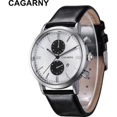 Vogue Leather Wrist Watch For Men Top Luxury Brand Cagarny Mens Analog Quartz Watches Man Clock Date Sport Reloj Hombre Dropship