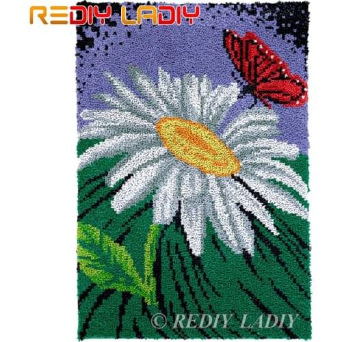 Latch Hook Rug Daisy Butterfly Chunky Yarn Tapestry Kits Crochet Cushion Mat DIY Carpet Rug Needlework Hobby & Crafts 58*87cm