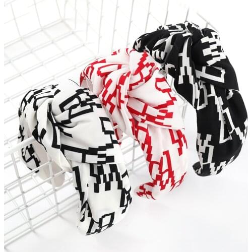 Non-slip Resilience Retro Print Wide Knot Headband Hair Band Hoop Bezel Women Girls Hairband Hair Accessories Geometric Headwear