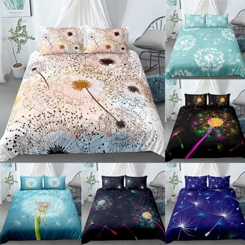 Dandelion Flower Pattern Black Blue Bedding Set Home Decoration Luxury Duvet Cover Pillowcase Bed Covers King Double Queen Size