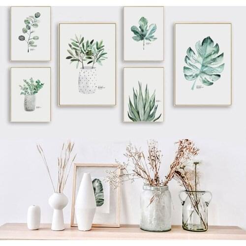 Watercolor Plant Green Leaf Canvas Poster Nordic Wall Art Botanical Print Painting Scandinavian Decoration Picture Home Decor