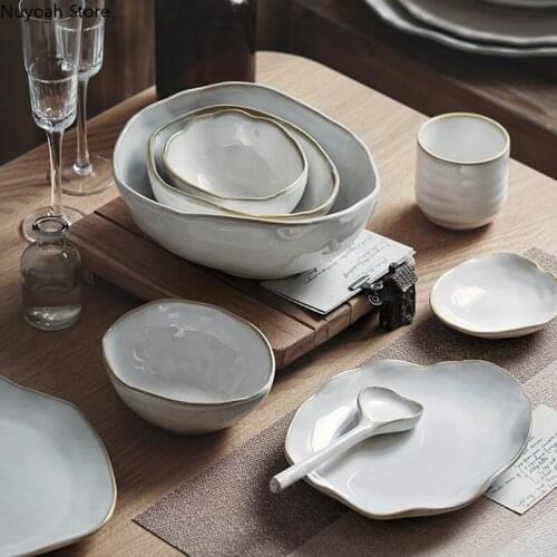Special-shaped Tableware European Creative Western Dishes Irregular Rice Bowl Ramen Bowl Household Fish Plate Retro Tableware